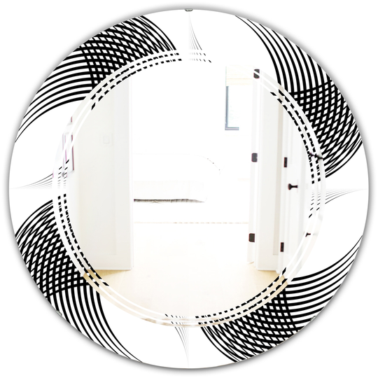 Designart Black 24-in Round Monochrome Geometric Pattern IX Polished Wall Mirror