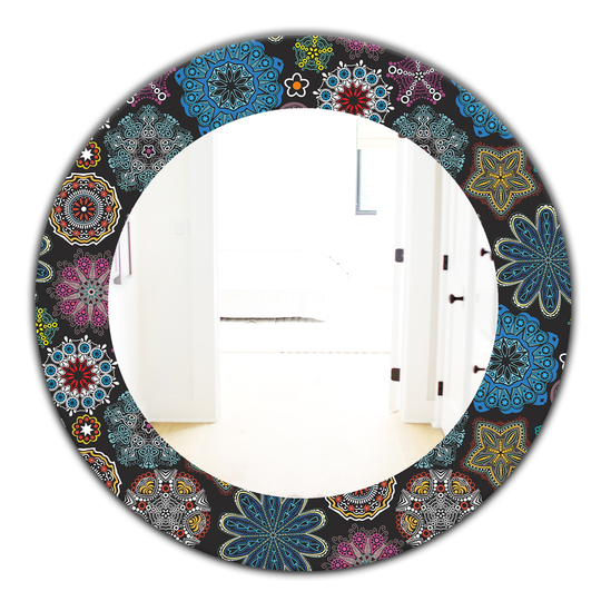 Designart 24-in x 24-in Black Ornate Floral Texture Bohemian and Eclectic Mirror