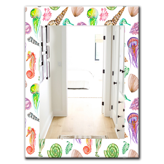 Designart 35.4-in x 23.6-in White Costal Creatures Traditional Mirror