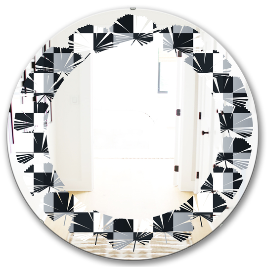 Designart 24-in x 24-in Geometric Monochrome Pattern I Modern Round Mirror - Multi-Colour