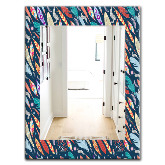 Designart 35.4-in x 23.6-in Blue Feathers Modern Mirror