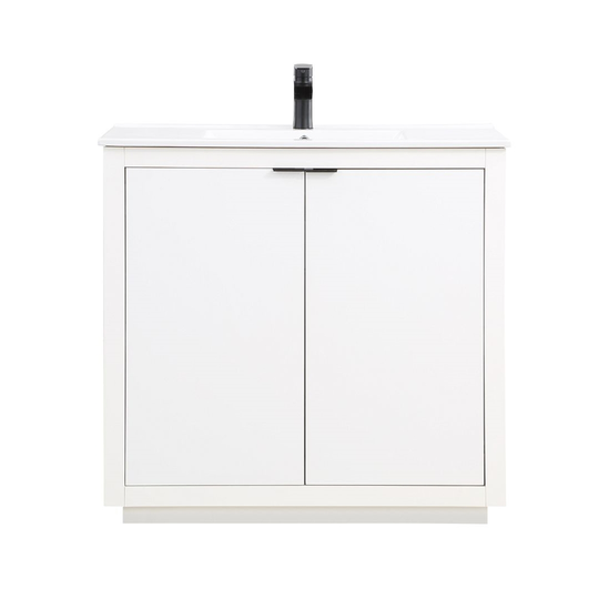 Manhattan Comfort Malverne 36-in White Single Sink Bathroom Vanity with White Ceramic Top