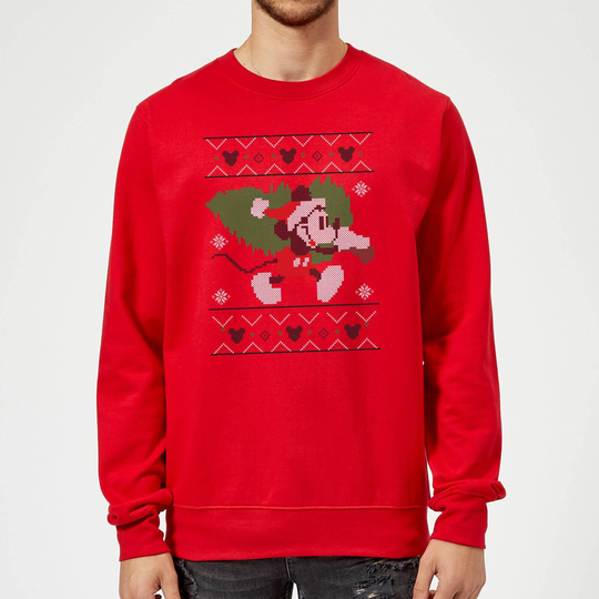 Disney Mickey Mouse Christmas Tree Mickey Red Christmas Jumper - L