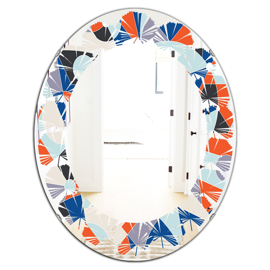Designart Orange 31.5-in L x 23.7-in W Oval Retro Geometric Grid IV Modern Polished Wall Mirror