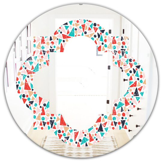 Designart 24-in Round Multicolour Retro Abstract Pattern Design II Polished Wall Mirror