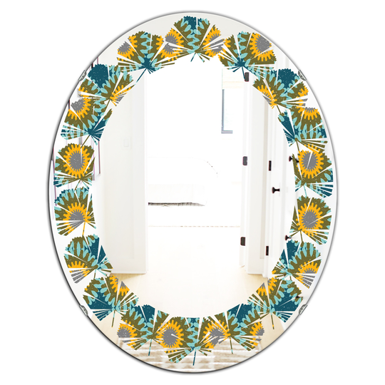 Designart 31.5-in L x 23.7-in W Oval Yellow Retro Circular Pattern I Farmhouse Polished Wall Mirror