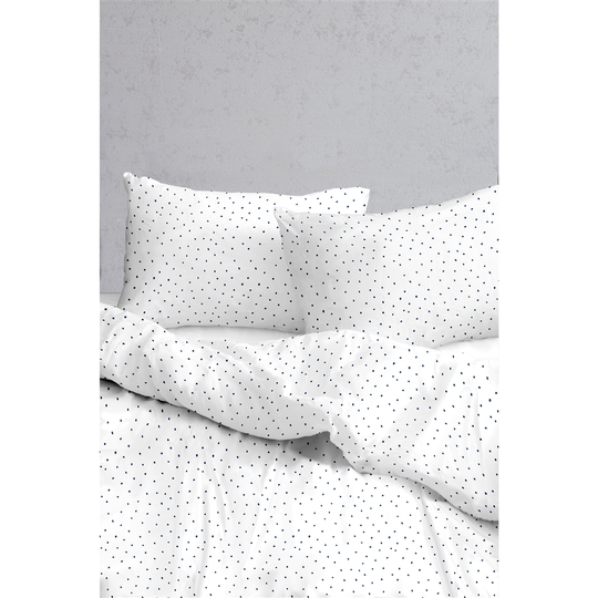 Myne White and Navy Blue Polka Dot Cotton Sateen Antibacterial Full/Queen Duvet Cover Set - 3-Piece