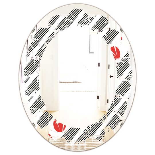 Designart Black 31.5-in L x 23.7-in W Oval Retro Geometrical Abstract Minimal Pattern XI Polished Wall Mirror