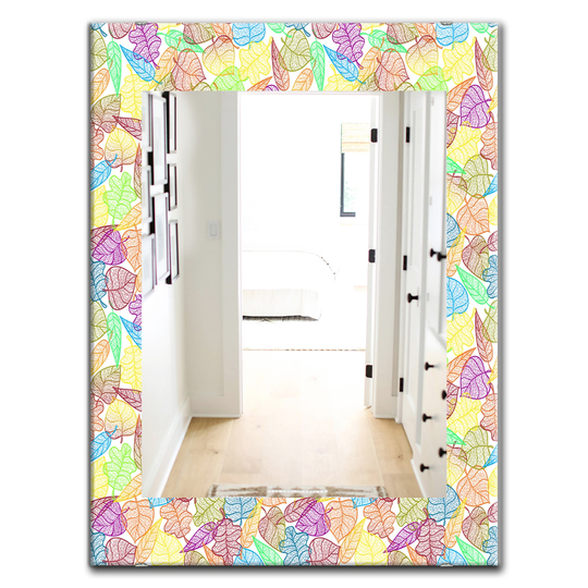 Designart 35.4-in x 23.6-in Yellow/Gold Autumn Transparent Leaves Pattern Modern Mirror