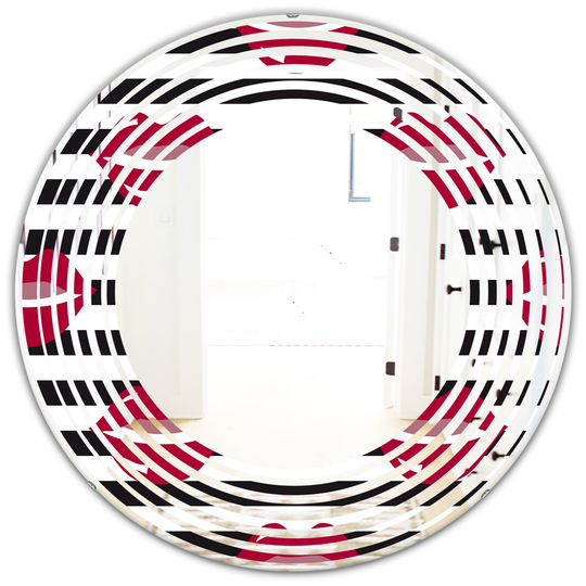Designart 24-in Round Black and Red Lips Fashion Pattern Modern Polished Wall Mirror