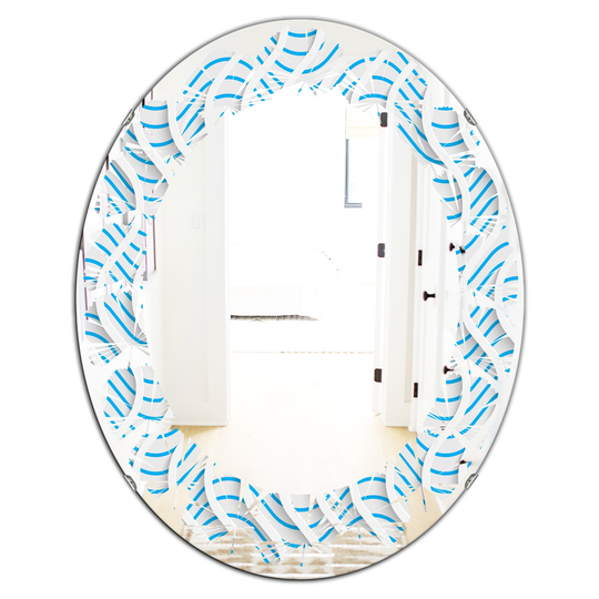 Designart Oval 31.5-in L x 23.7-in W 3D Light Blue and White Pattern II Polished Wall Mirror