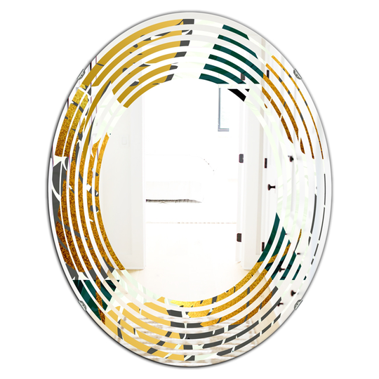 Designart 31.5-in x 23.7-in Golden Foliage V Modern Oval Wall Mirror in Multi-Colour