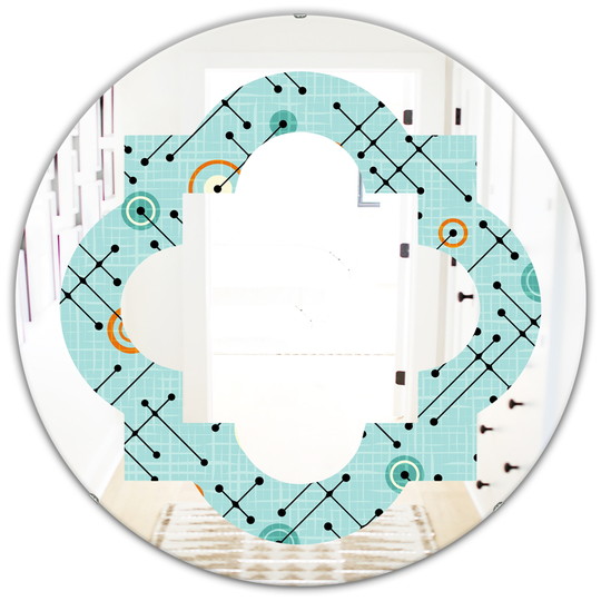 Designart 24-in Round Blue Retro Abstract Design XIV Polished Wall Mirror