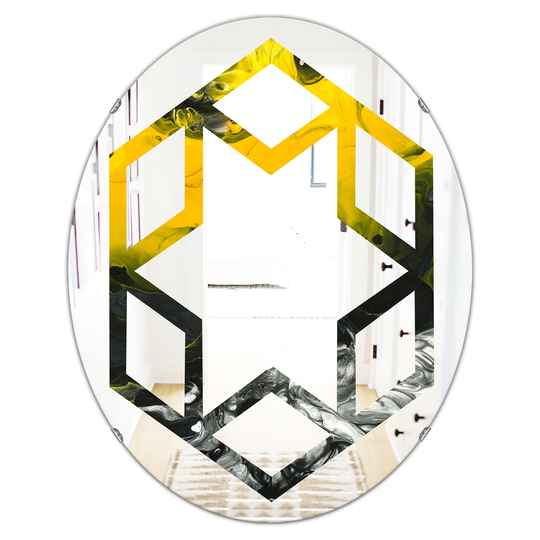 Designart Canada Oval 23.7-in W x 31.5-in L Marbled Yellow Polished Wall Mirror
