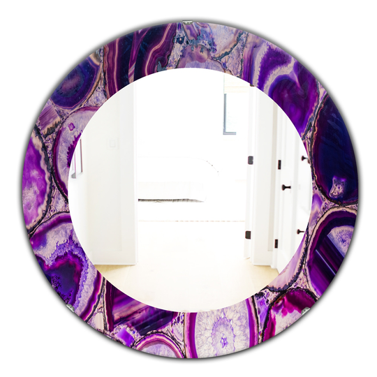 Designart Canada 24-in L x 24-in W Round Purple Marbled Geode Polished Wall Mirror