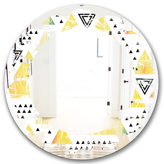 Designart 24-in x 24-in Multi-Colour Triangular Retro Design IV Modern Round Wall Mirror