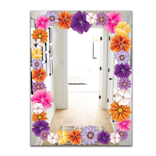 Designart Garland Vivid 9 Rectangular 35.4-in L x 23.6-in W Polished Farmhouse Pink Wall Mounted Mirror