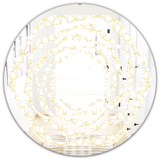 Designart Abstract Geometrical Modern Round Wall Mirror in Gold