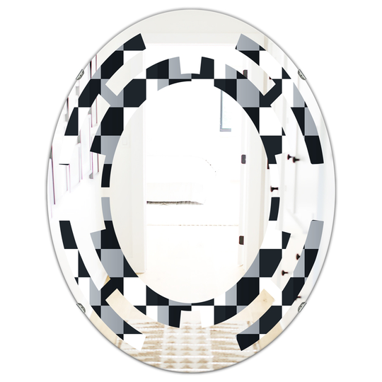 Designart 31.5-in x 23.7-in Geometric Monochrome Pattern I Modern Oval Wall Mirror in Multi-Colour