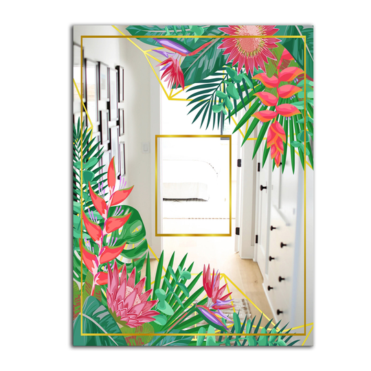Designart Efflorescent Gold Pink 14 Rectangular 35.4-in L x 23.6-in W Polished Country Green Wall Mounted Mirror