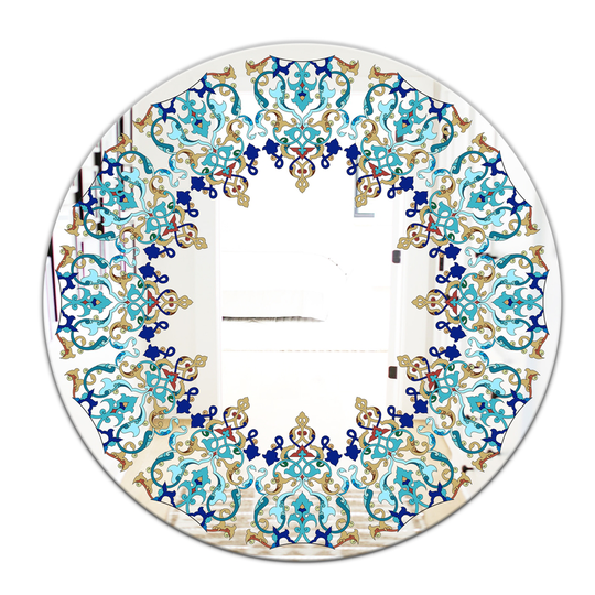 Designart Round 24-in L x 24-in W Polished Eclectic Blue/Brown Wall Mounted Mirror