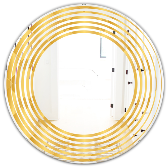 Designart 24-in Geometric I Modern Round Wall Mirror in Gold