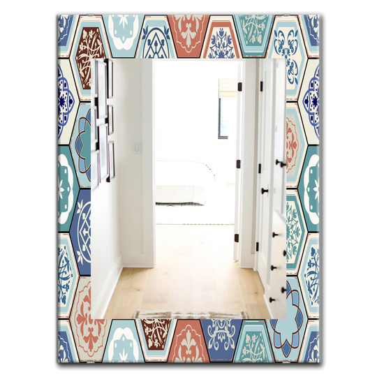Designart Canada 35.4-in L x 23.6-in W Rectangle Lights Blue and Tan Polished Wall Mirror