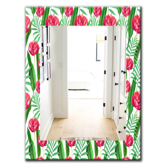 Designart Canada 35.4-in L x 23.6-in W Rectangle Pink and Green Tropical Mood Bright Polished Wall Mirror