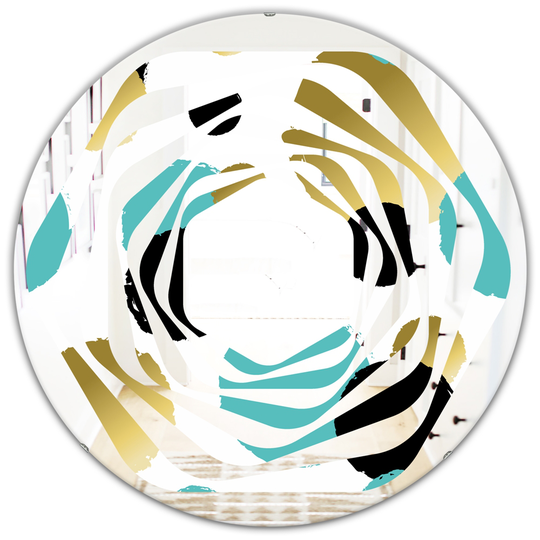 Designart 24-in x 24-in Gold and Blue Circles Modern Round Wall Mirror in Blue