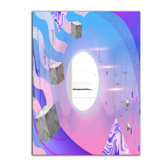 Designart Spacy Dimensions 2 Rectangular 35.4-in L x 23.6-in W Polished Mid-Century Pink Wall Mounted Mirror