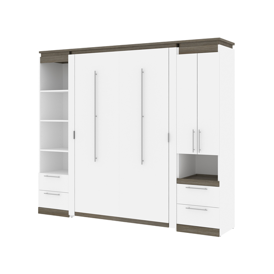 Bestar Orion Full Murphy Bed Integrated Storage in White & Walnut Grey