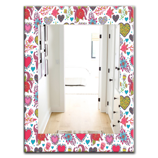 Designart 35.4-in x 23.6-in Yellow/Gold Beautiful Flowers and Hearts Pattern Modern Mirror