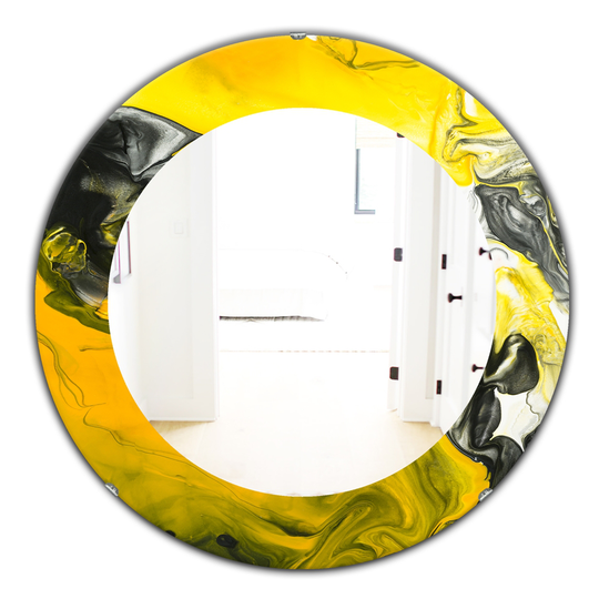 Designart Canada 24-in L x 24-in W Round Marbled Yellow Polished Wall Mirror