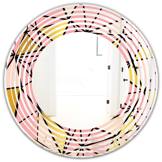 Designart 24-in Round Pink Triangular Gold Design II Modern Polished Wall Mirror