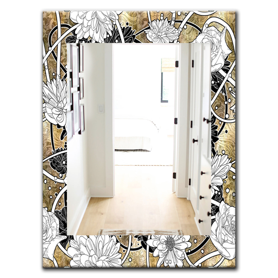 Designart Canada 35.4-in L x 23.6-in W Rectangle White Drawn Flowers Polished Wall Mirror