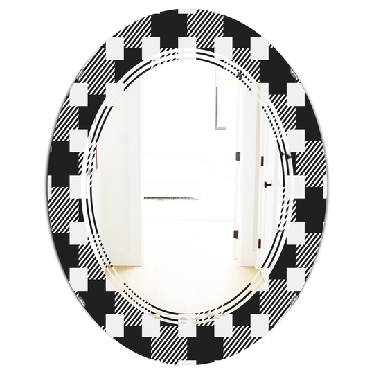 Designart Geometric Monochrome Pattern II Modern Oval Decorative Mirror in Black