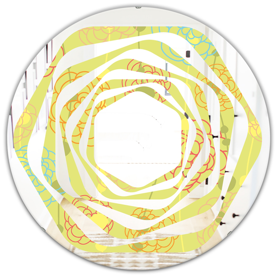 Designart Retro Handdrawn Flowers Round Yellow 24-in L x 24-in W Polished Modern Wall Mounted Mirror