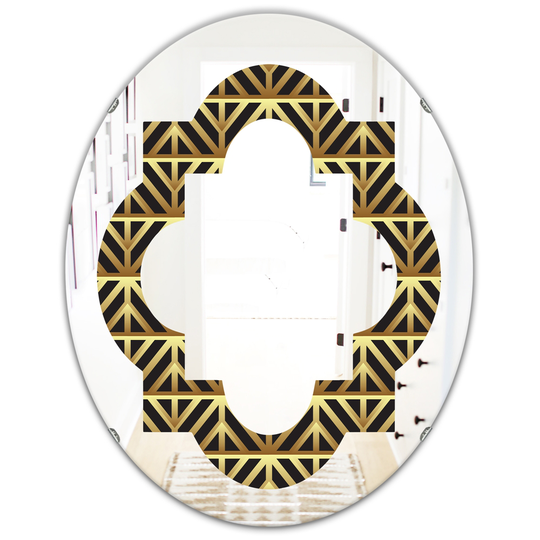 Designart 31.5-in x 23.7-in Metallic Geometrics XIV Modern Oval Wall Mirror in Gold
