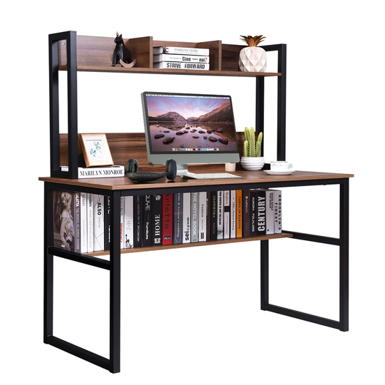 Costway 24-in Walnut Brown Modern/Contemporary Computer Desk with Hutch