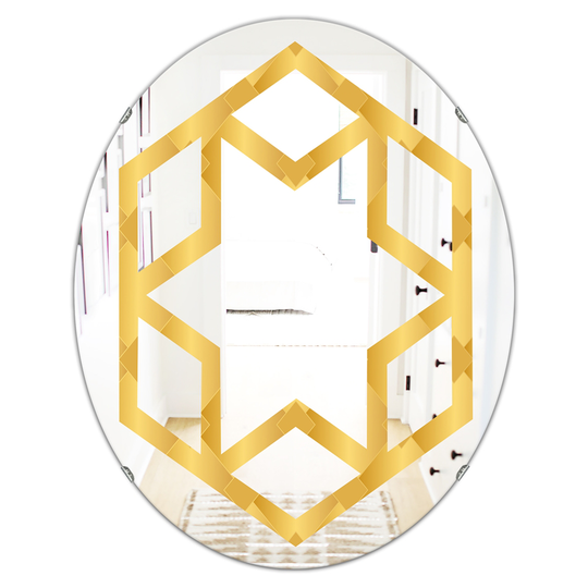 Designart 31.5-in Golden Geometric I Modern Oval Wall Mirror