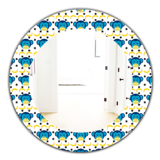 Designart 24-in x 24-in Blue Doodle Monkey Pattern Bohemian and Eclectic Mirror