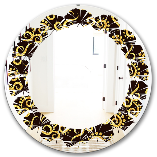 Designart Round 24-in Gold and Black Swirl II Modern Polished Wall Mirror