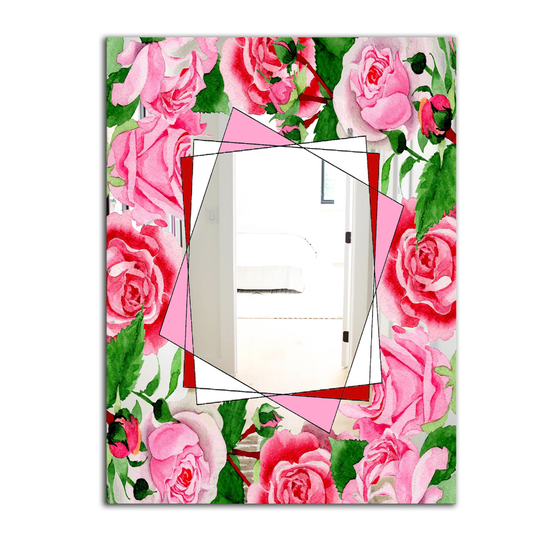 Designart Efflorescent Gold Abundance 4 Rectangular 35.4-in L x 23.6-in W Polished Country Pink Wall Mounted Mirror