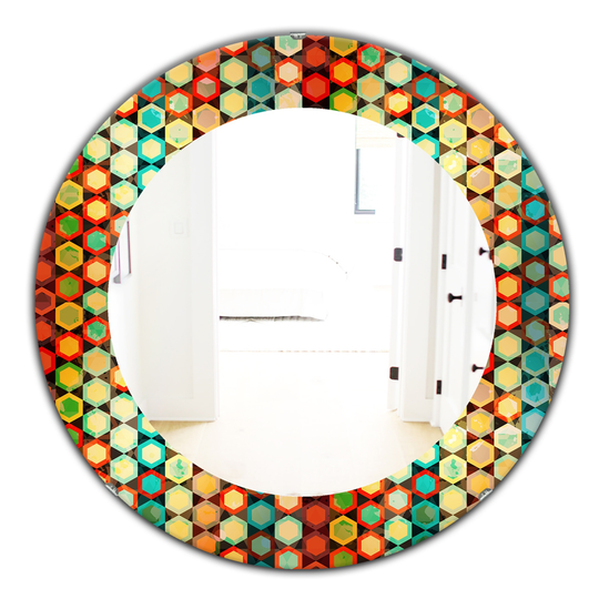Designart 24-in x 24-in Honeycomb Modern Mirror in Red