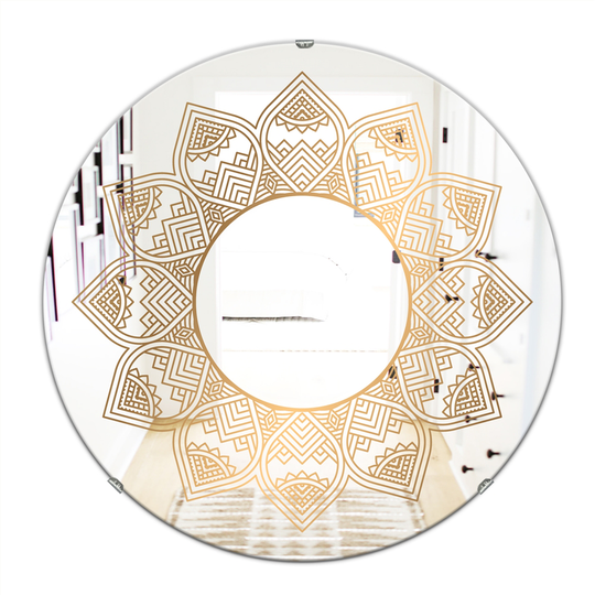 Designart Luxury Light Mandala Round 24-in L x 24-in W Polished Glam Gold Wall Mounted Mirror
