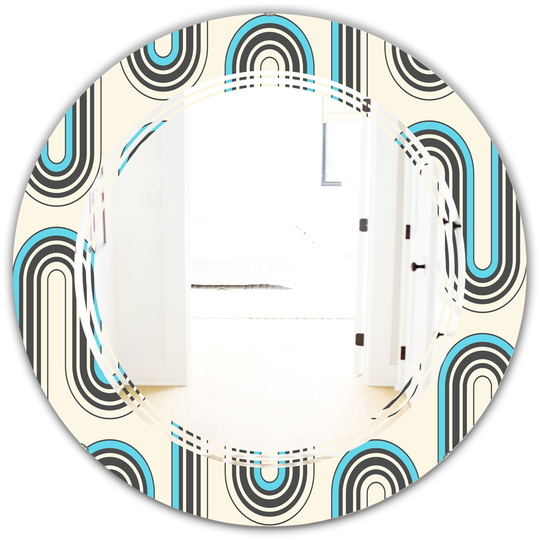Designart Grey 24-in Round Retro Geometrical Abstract Minimal Pattern IV Polished Wall Mirror