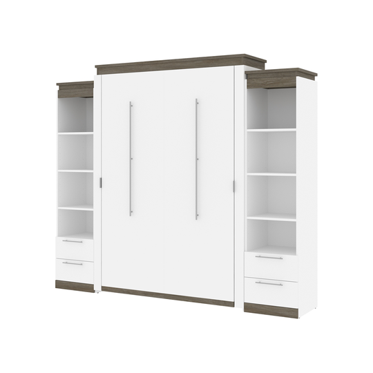 Bestar Orion White & Walnut Grey Queen Murphy Bed and Integrated Storage