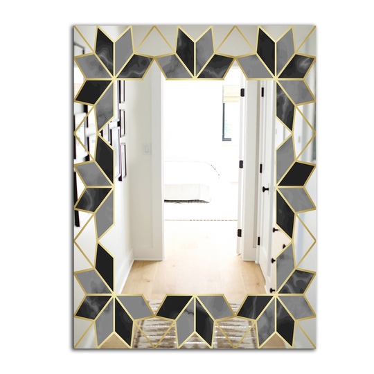 Designart Capital Gold Sleek 19 Rectangular 35.4-in L x 23.6-in W Polished Mid-Century Black Wall Mounted Mirror