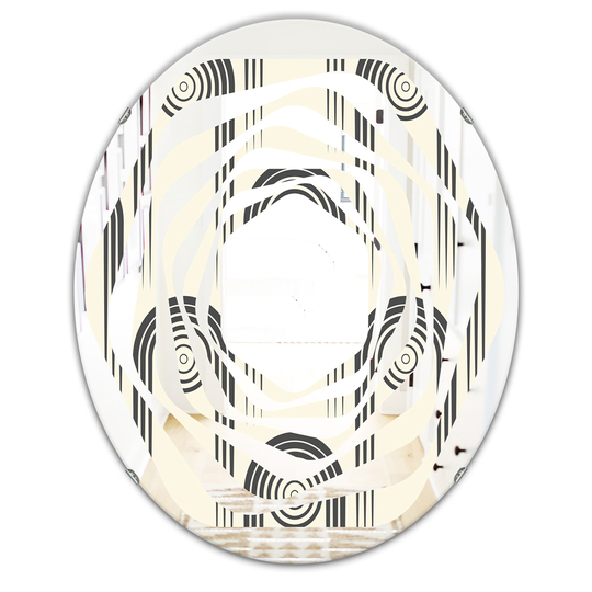 Designart 31.5-in L x 23.7-in W Grey Oval Retro Curved Minimal Geometric Ornament II Polished Wall Mirror