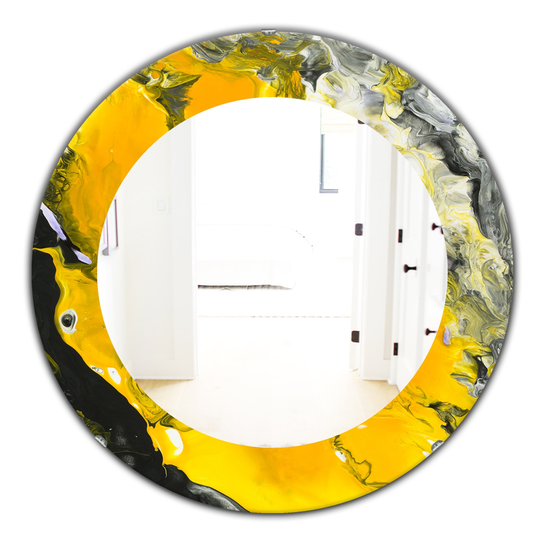 Designart Canada 24-in L x 24-in W Round Marbled Yellow and Black Polished Wall Mirror